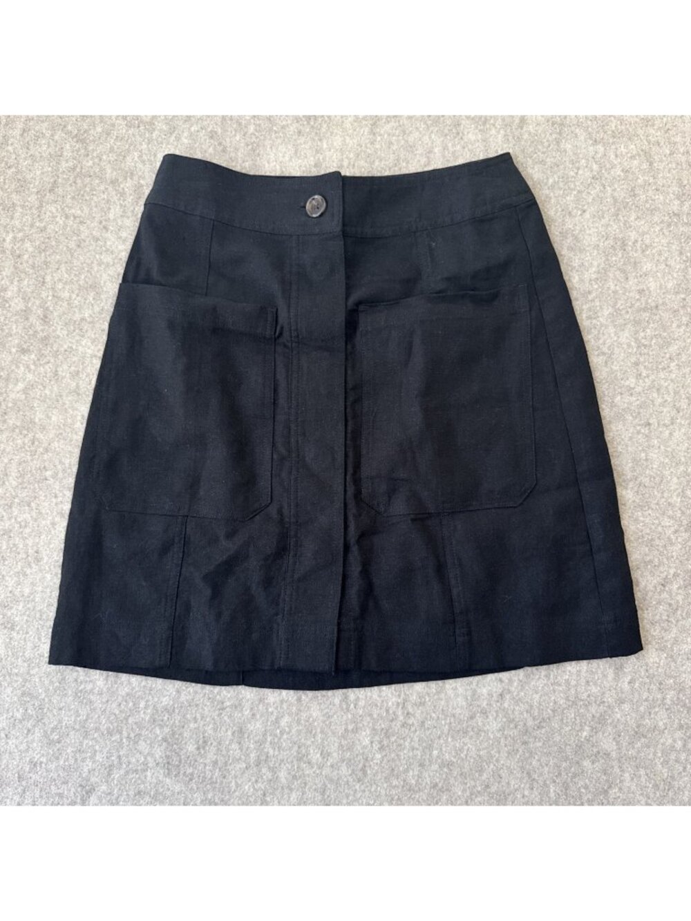 Banana Republic Linen Skirt Size 2 Tall Black Button Front Patch Pockets